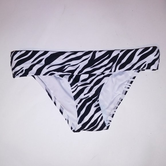 Victoria Secret‎ Swim Bikini Bottom XS White Black Animal Print Zebra Foldover - Picture 1 of 7